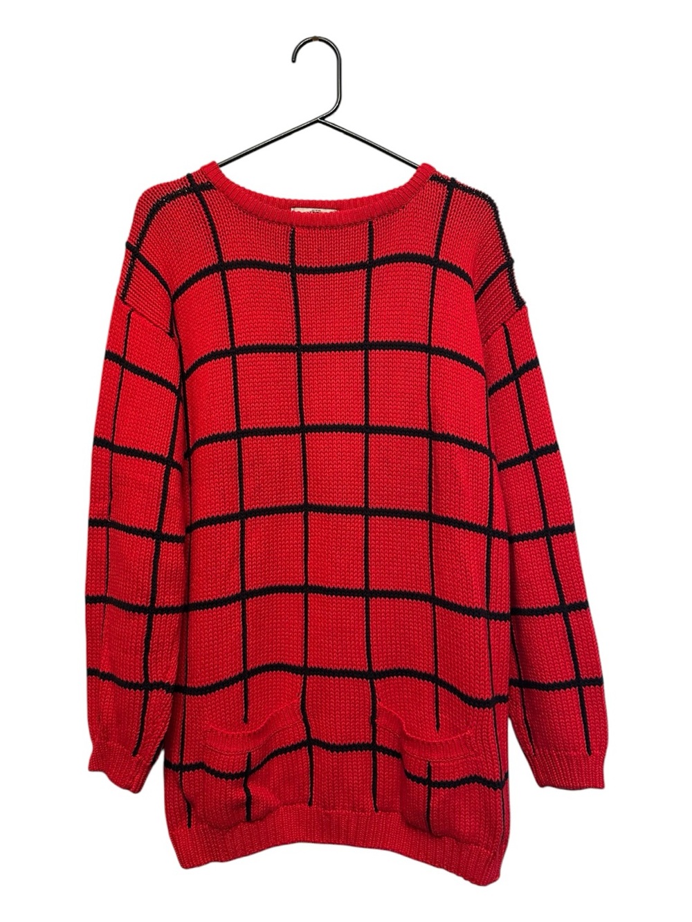 Vintage 80s/90s Cambridge Dry Goods Red & Black Windowpane Crewneck Sweater M